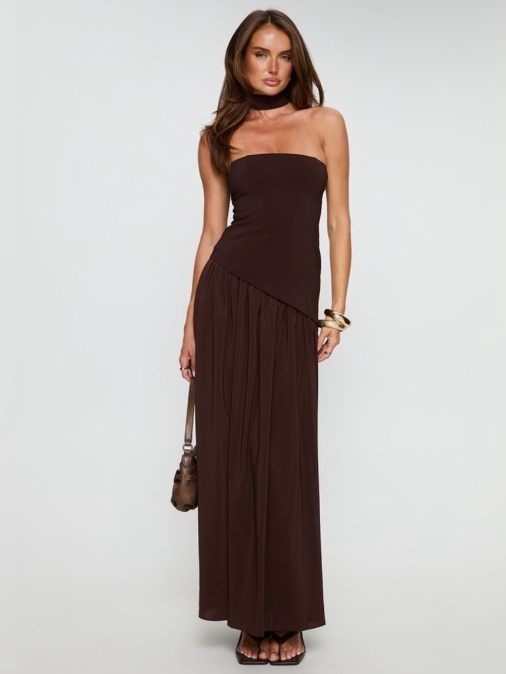 Princess Polly Odela Strapless Drop Waist Maxi Dress in Chocolate - Picture 3 of 9